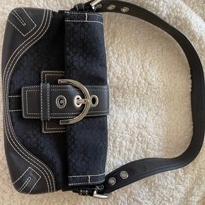 Coach Black Material witch leather straps and leather trim small purse